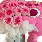 China flowers  -  Pink Roses Box with Adorable Pink Bear Flower Bouquet/Arrangement