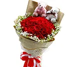 China flowers  -  Hand-Tied 24 Red Roses with Baby's Breath & T Flower Bouquet/Arrangement
