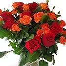 China flowers  -  Red and Orange Roses Bouquet in Glass Vase Flower Bouquet/Arrangement