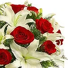 China flowers  -  Red Roses & 4 White Lilies Vase Arrangement w Flower Bouquet/Arrangement