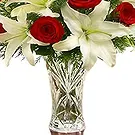 China flowers  -  Red Roses & 4 White Lilies Vase Arrangement w Flower Bouquet/Arrangement