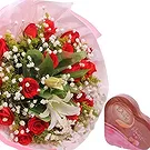 Huaibei bloemen bloemist- Romantisch rode rozen en witte lelie handboek Boeket/bloemstuk