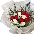China flowers  -  Romantic Red & White Roses with Baby's Breath Flower Bouquet/Arrangement