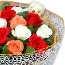 China flowers  -  Romantic Red, White, and Pink Roses with Bear Flower Bouquet/Arrangement