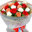 China flowers  -  Romantic Red, White, and Pink Roses with Bear Flower Bouquet/Arrangement