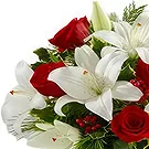 China flowers  -  Romantic Red Roses with White Lilies and Gree Flower Bouquet/Arrangement