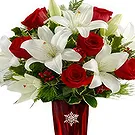 China flowers  -  Romantic Red Roses with White Lilies and Gree Flower Bouquet/Arrangement