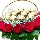 China flowers  -  Romantic Red Roses with Chocolates in a Baske Flower Bouquet/Arrangement
