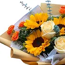 Qingdao flowers  -  Golden Sunflower and Champagne Rose Bouquet Flower Bouquet/Arrangement