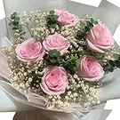 Qingdao flowers  -  Pink Roses with White Baby's Breath Bouquet Flower Bouquet/Arrangement