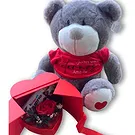 Braga flowers  -  Teddy and box with Rose and Kinder Flower Bouquet/Arrangement