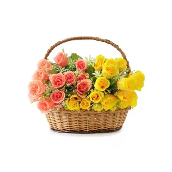 بائع زهور ميلان- سلة من الورد البرتقالي والأصفر