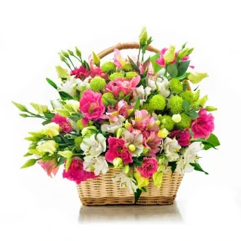 بائع زهور ميلان- سلة من الزهور البيضاء والوردية المختلطة
