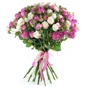 بائع زهور فلورنسا- باقة من زهور الفاوانيا والورود البيضاء والورد