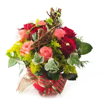 시칠리아 꽃- 꽃병에 빨간색과 분홍색 장미의 구성