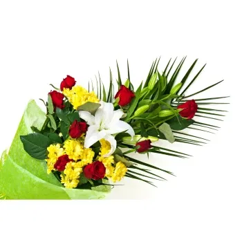 시칠리아 꽃- 빨간 장미와 혼합 꽃의 장례식 꽃다발