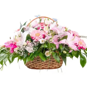 بائع زهور ميلان- سلة من الزهور الوردية والبيضاء