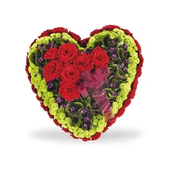 Флоренция цветя- Погребално сърце с червени рози