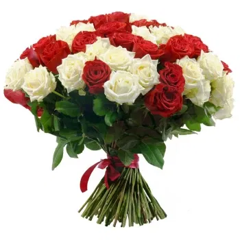 Itali bunga- Sekuntum 24 Mawar Merah Dan Putih