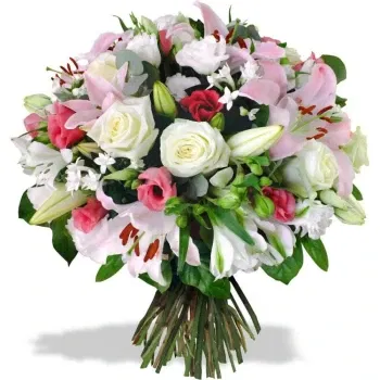 بائع زهور فلورنسا- باقة الليليوم مع الزهور الوردية، الورود البيض