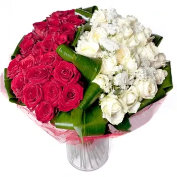 시칠리아 꽃- 흰색과 빨간색 장미의 구성