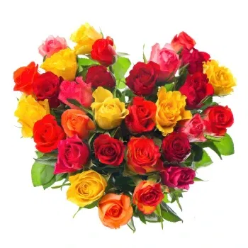 بائع زهور ميلان- تكوين على شكل قلب مع الورود الملونة