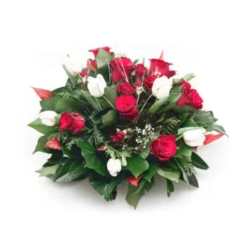 بائع زهور ميلان- تكوين الجنازة باللونين الأحمر والأبيض