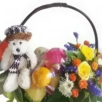 Pattaya-virágok- Gyümölcskosár virágokkal és medvével Virágkötészeti csokor
