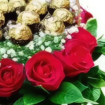 China bunga- Bakul dengan Mawar dan Coklat Sejambak/gubahan bunga