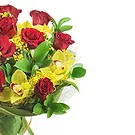 fleuriste fleurs de Bolbeno- Mimosa et roses rouges Bouquet/Arrangement floral