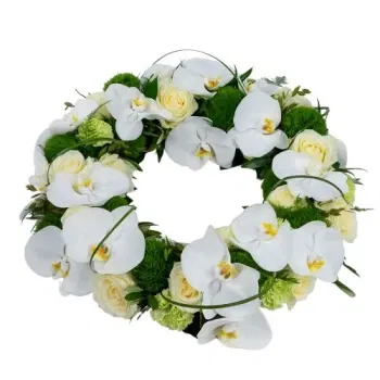 Holland flowers  -  White funeral wreath, orchid and roses Flower Delivery