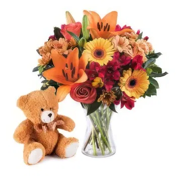  flowers  -  Bouquet of Orange Flowers and Soft Toys Delivery
