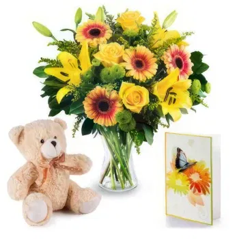  flowers  -  Yellow Flowers Bouquet  with Soft Toy and Car Delivery