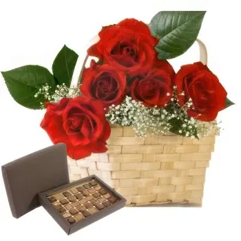  flowers  -  Basket of Red Roses with Chocolates Flower Delivery