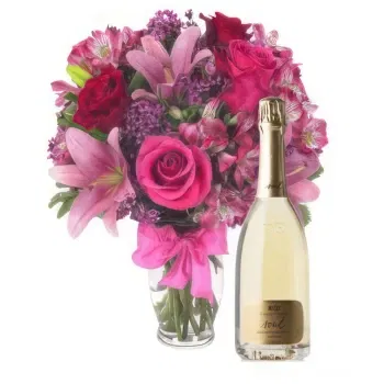  flowers  -  Pink Bouquet with Bottle of White Wine Flower Delivery