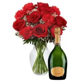  flowers  -  Red Bouquet with Bottle of Champagne Flower Delivery
