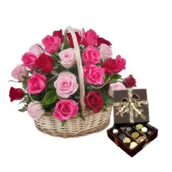  flowers  -  Basket of Pink Roses and Chocolates Flower Delivery