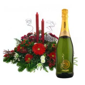  çiçek- Kırmızı Çiçekler ve Prosecco Noel Orta Sehpas Çiçek Teslimat