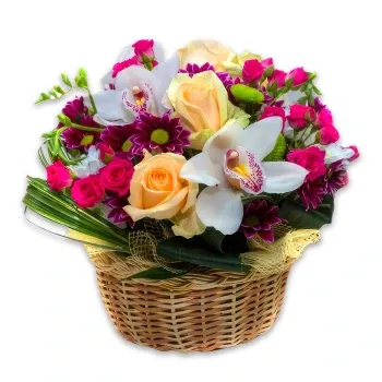 Oman flowers  -  Basket with colored flowers Delivery