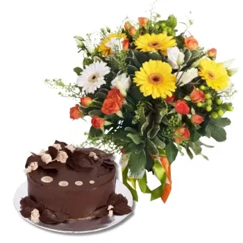 Australia flowers  -  Yellow and Orange bouquet with chocolate cake Flower Delivery