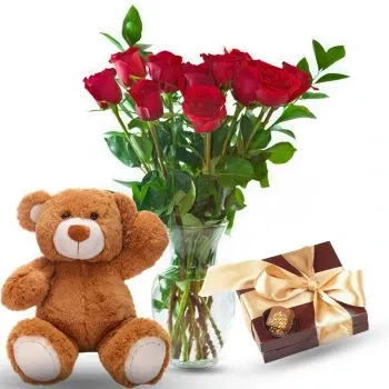 Mayotte flowers  -  Red Roses with Teddy and Chocolates Flower Bouquet/Arrangement