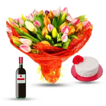 Mayotte online Florist - Bouquet of mix tulips with red wine and roman Bouquet