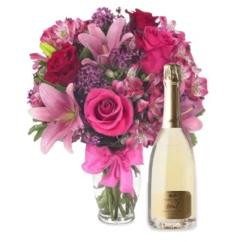 Mayotte flowers  -  Pink bouquet with white wine Flower Delivery