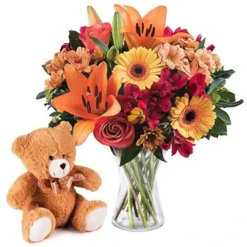 Reunion flowers  -  Orange bouquet with teddy Flower Delivery