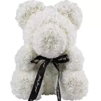Rousillac blomster- Luksus Hvid Rose Teddy Blomst Levering