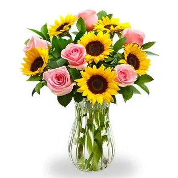 China online Florist - Vibrant Sunflower and Pink Rose Bouquet in Va Bouquet