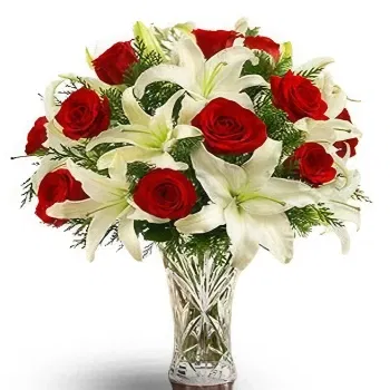 China online Florist - Red Roses & 4 White Lilies Vase Arrangement w Bouquet