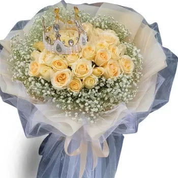 China online Florist - Soft Champagne Rose Bouquet with Baby's Breat Bouquet