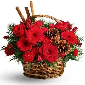 China online Florist - Beautiful Red Flower Christmas Basket Bouquet