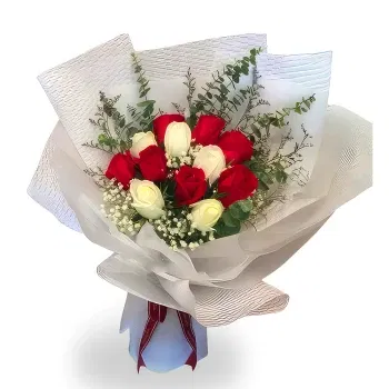 China online Florist - Romantic Red & White Roses with Baby's Breath Bouquet